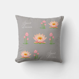 Coussin Fleurs de lotus roses sur gris argent clair
