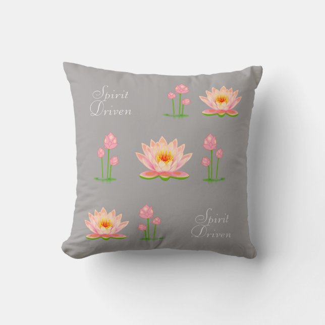Coussin Fleurs de lotus roses sur gris argent clair (Recto)