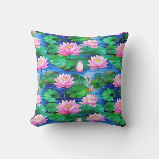 Coussin Fleurs de Lotus roses sur un étang (Recto)