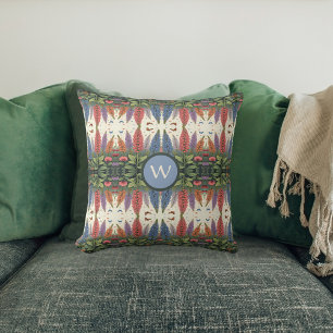 Coussin Fleurs de lupine Papillons Vintage Monogramme flor