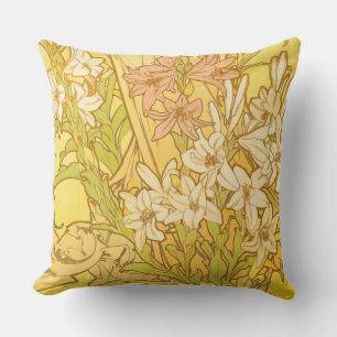 Coussin Fleurs de lys Art nouveau d'Alphonse Mucha