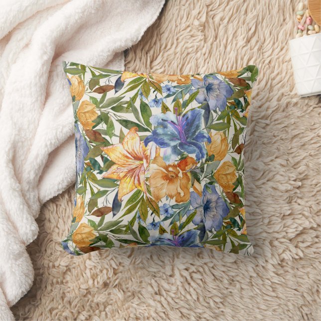 Coussin Fleurs de lys tigrés bleu orange automne  (Couverture)
