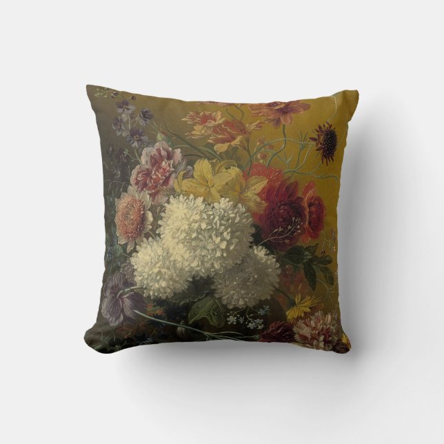 Coussin Fleurs de maître hollandais antique Georgius van O (Recto)