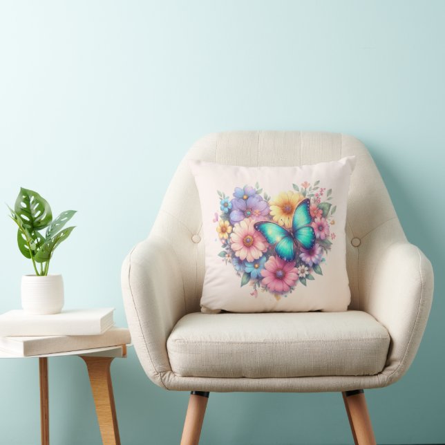 Coussin Fleurs de marguerite avec un beau papillon (Chaise)