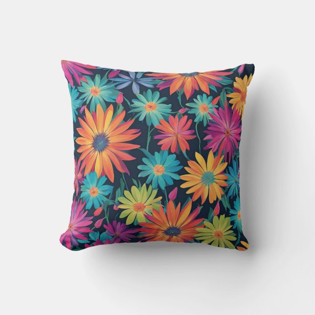 Coussin Fleurs de marguerite néon (Recto)