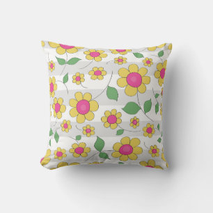 Coussin Fleurs de marguerite rose jaune de printemps