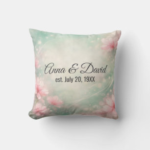 Coussin Fleurs de mariage d'anniversaire sur fond vert men