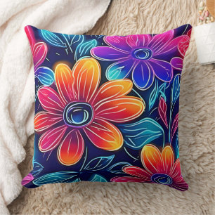 Coussin Fleurs de néon en fleurs brillantes