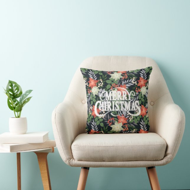 Coussin Fleurs de Noël et verdure (Chaise)
