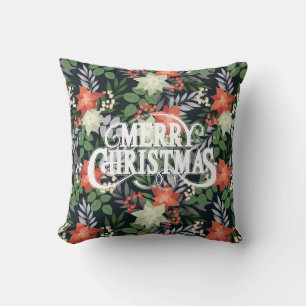 Coussin Fleurs de Noël et verdure