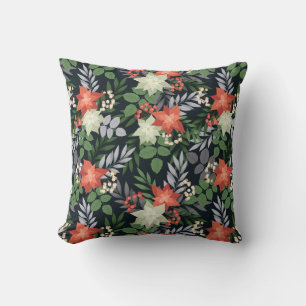 Coussin Fleurs de Noël et verdure