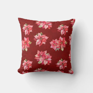 Coussin Fleurs de Noël Poinsettia classique Rouge