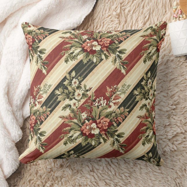 Coussin Fleurs de Noël vintage rayées (1) (Couverture)