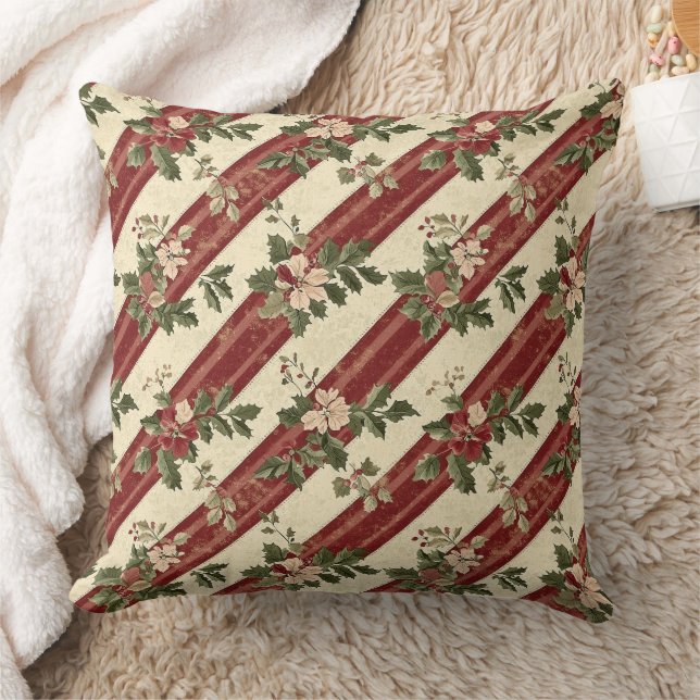 Coussin Fleurs de Noël vintage rayées (5) (Couverture)