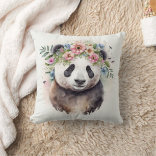 Coussin Fleurs de Panda Aquarelle