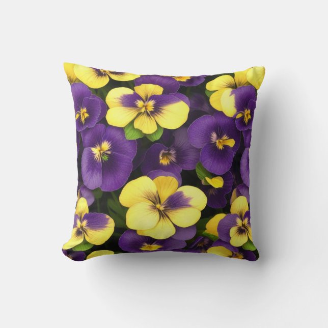 Coussin Fleurs de Pansy Jaune et Violet (Recto)