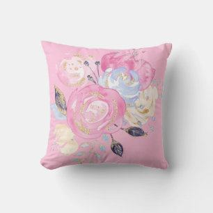 Coussin Fleurs de Parties scintillant d'or Pastel
