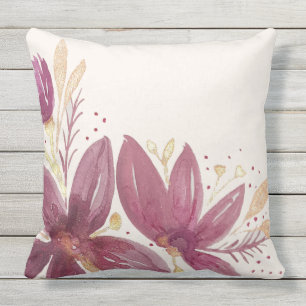 Coussin Fleurs de passion, Aquarelle Bourgogne et or