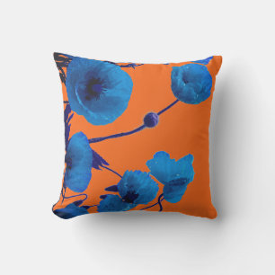 Coussin Fleurs de pavot aquarelle florale bleue Coucher de