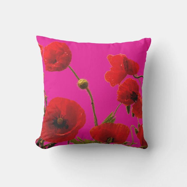 Coussin Fleurs de pavot Art floral abstrait orange rose ch (Recto)