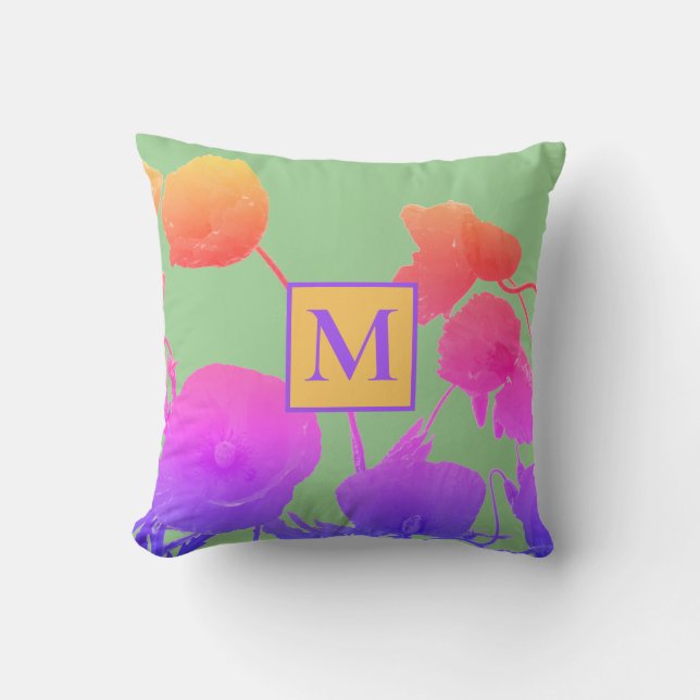 Coussin Fleurs de pavot Art Monogramme Abstrait Floral ini (Recto)