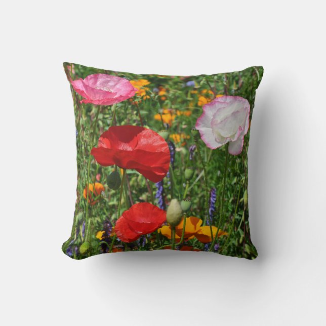 Coussin Fleurs de pavot colorées (Recto)