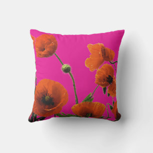 Coussin Fleurs de pavot florales rose chaud orange Art abs