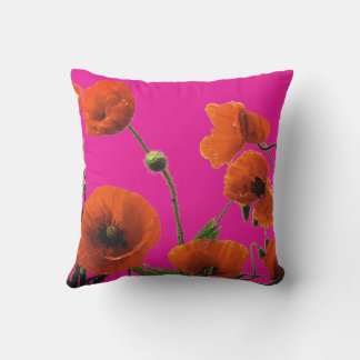 Coussin Fleurs de pavot florales rose chaud orange Art abs