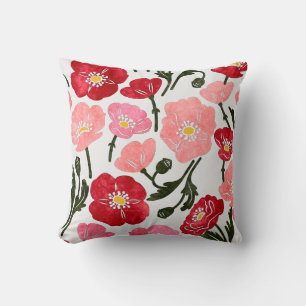 Coussin Fleurs de pavot Joli rose rouge motif floral