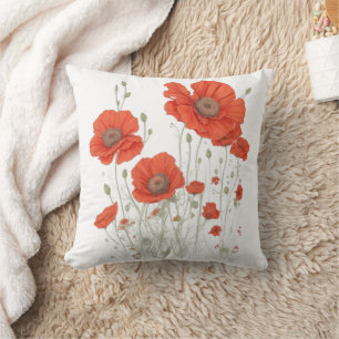 Coussin Fleurs de pavot orange