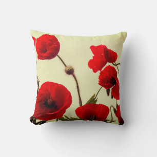 Coussin Fleurs de pavot rouge Abstrait Art numérique color
