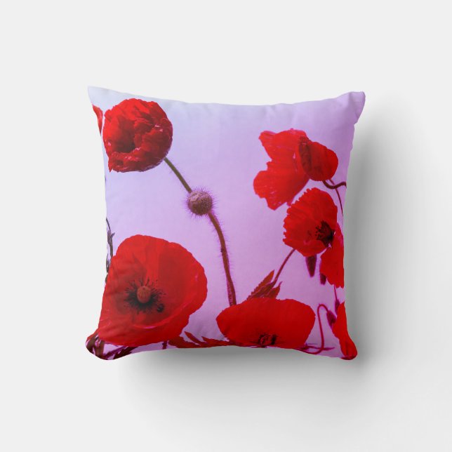 Coussin Fleurs de pavot rouge Abstrait rose vif (Recto)