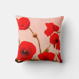 Coussin Fleurs de pavot rouge Abstrait Sangria couleur ros