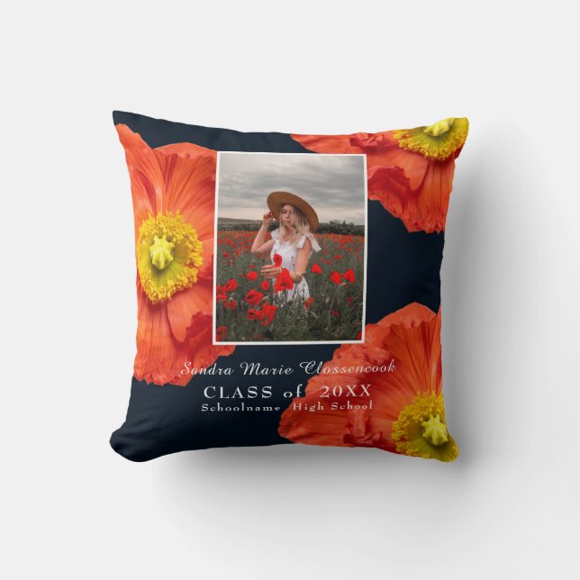 Coussin Fleurs de pavot rouge Cadre photo Graduation moder (Recto)