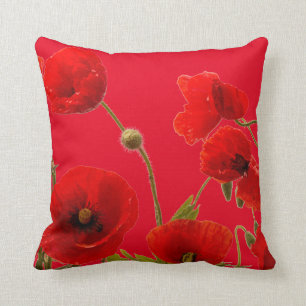 Coussin Fleurs de pavot rouge Floral coloré Abstrait bril