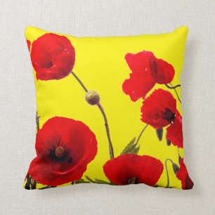 Coussin Fleurs de pavot rouge Flore colorée Abstrait Jaun