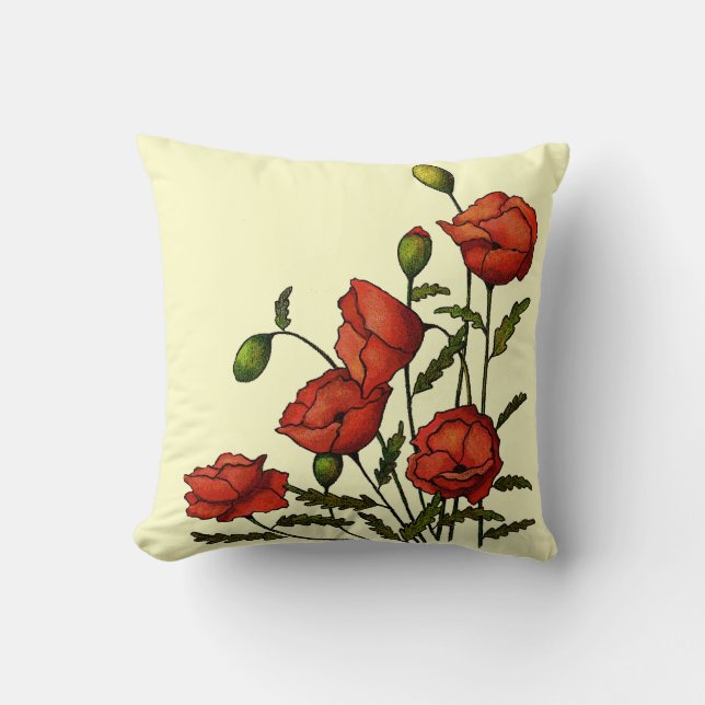 Coussin Fleurs de pavot rouge : Oeuvre originale (Recto)