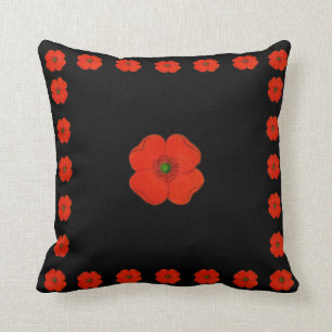 Coussin Fleurs de pavot rouge - pavots