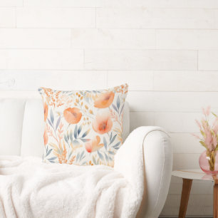 Coussin Fleurs de Pêche et bleu poussiéreux Contemporain