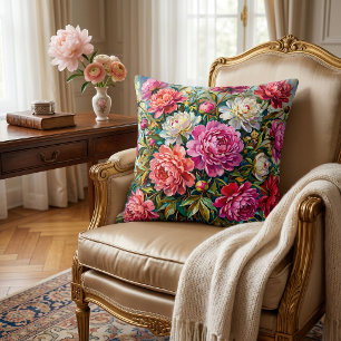 Coussin Fleurs de pivoine peintes colorées élégantes