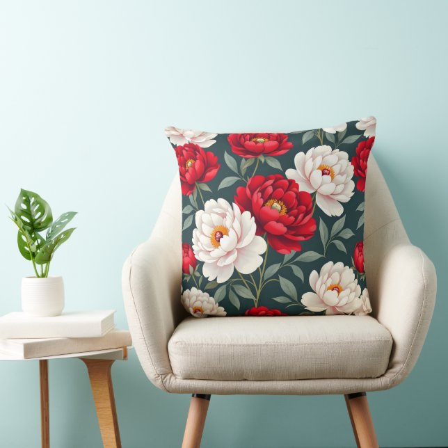 Coussin Fleurs de pivoine rouges et blanches  (Chaise)