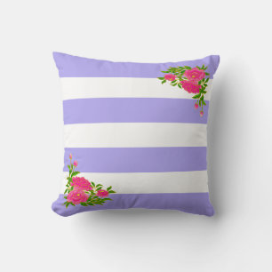 Coussin Fleurs de pivoine sur fond bleu pervenche et rayur