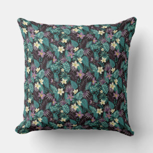 Coussin Fleurs de Plumeria Emerald Green Feuilles tropicau