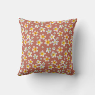 Coussin Fleurs de plumeria roses et blanches sur fond de c