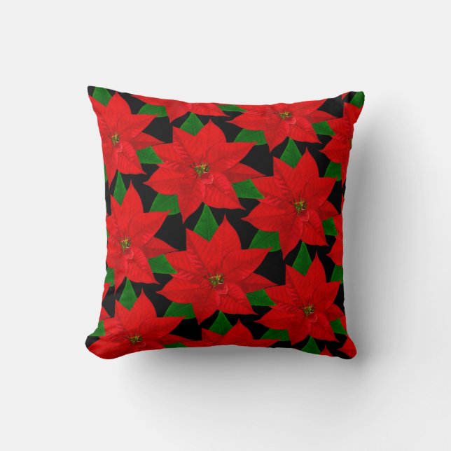 Coussin Fleurs de poinsettia sur fond noir (Recto)