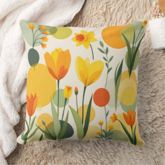 Coussin Fleurs de printemps Abstraites jaunes et orange