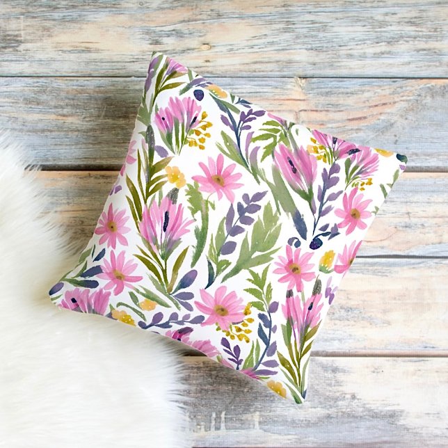 Coussin Fleurs de printemps | Aquarelle florale pastel jol (Créateur téléchargé)