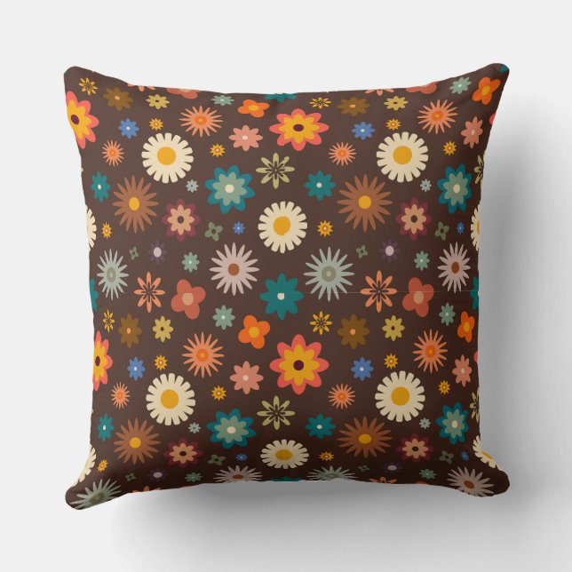 Coussin Fleurs de printemps Brown Beige Retro motif (Verso)