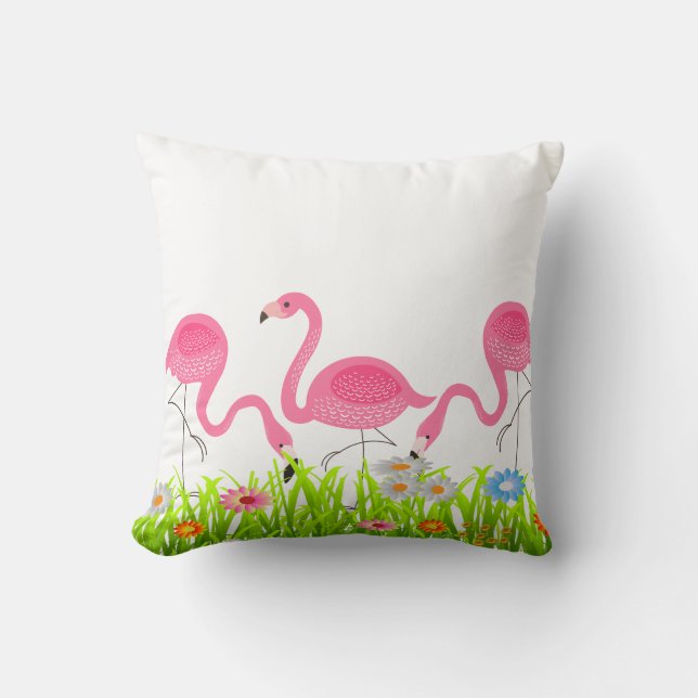 Coussin Fleurs de printemps de Flamants roses roses mignon (Recto)