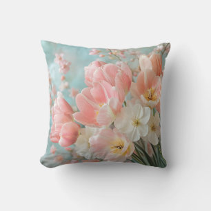 Coussin Fleurs de printemps pastel doux Design Flore délic